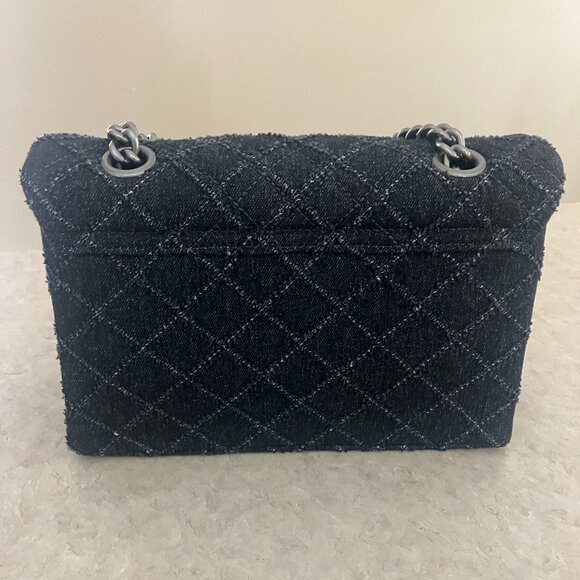 Kurt Geiger Brixton Lock Black Denim Tweed Bag & Card Case Set - Picture 3 of 9